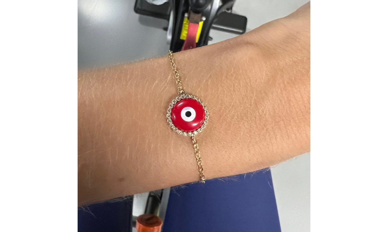 Pulseira Olho Grego Mini Elo Português Banho de Ouro 18k.